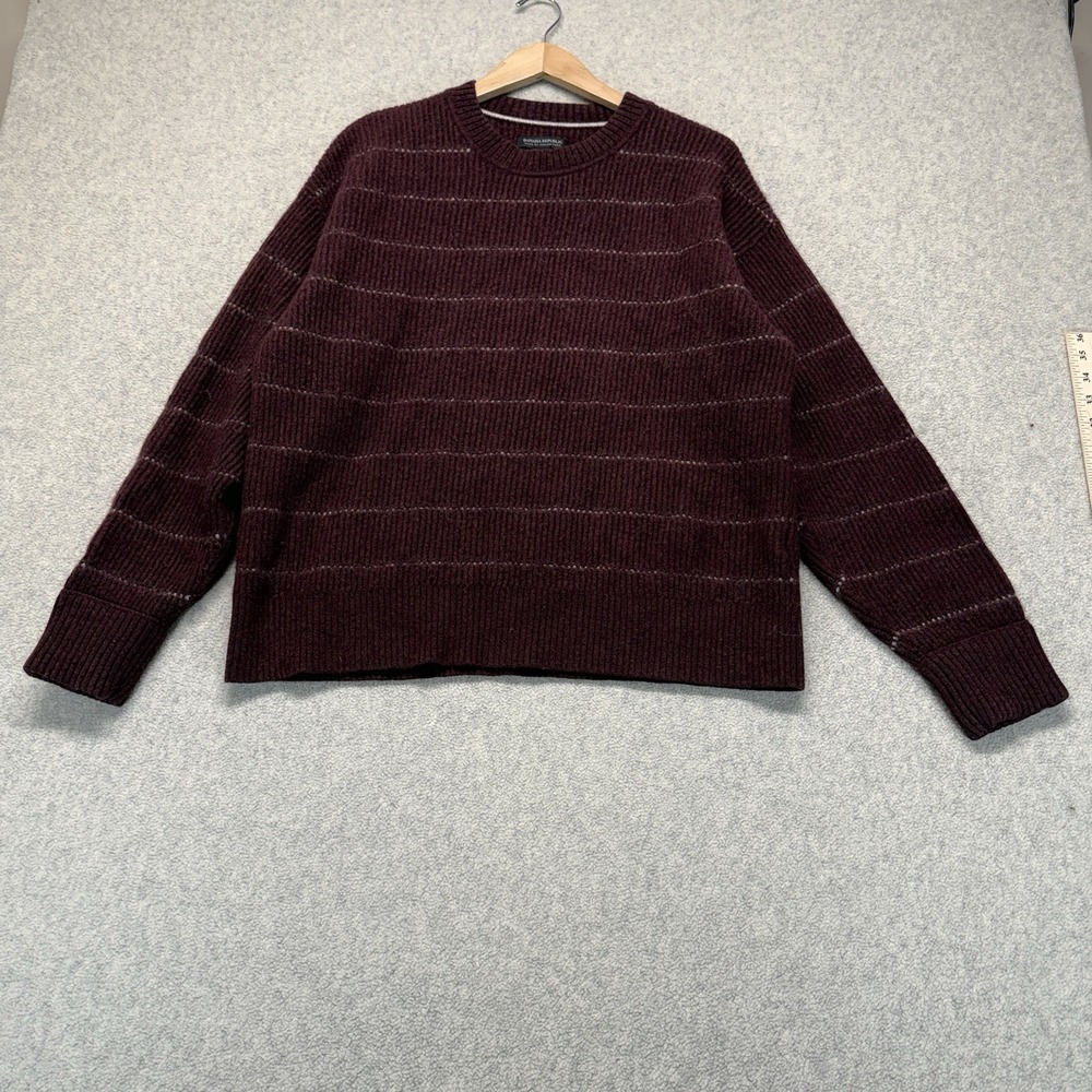 Banana Republic Mens Wool Blend Sweater Burgundy Stripe Crew Neck Large